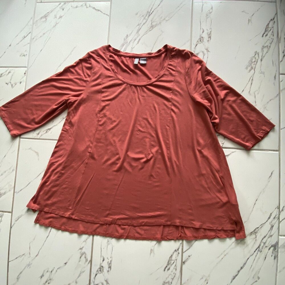 Kenar Women 20/20W Rust Orange 3/4 Sleeve Scoop Neck Stretch Tunic Top